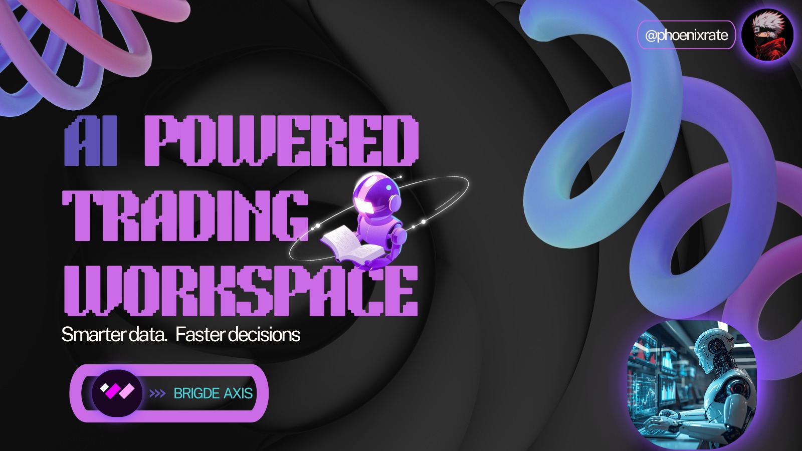 Pixel typography campaign for Bridge Axis AI trading workspace